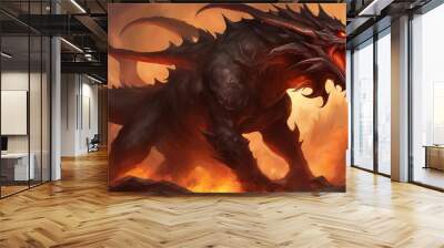 red dragon on black demon devil, A mysterious devil demon stranger, who has a dark past that haunts him  Wall mural