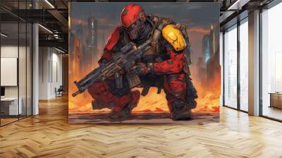 soldier with fire  A futuristic soldier who has betrayed his comrades and joined a terrorist organization   Wall mural