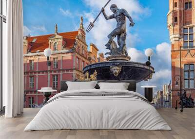 Gdansk, Poland, old town, statue of Neptune fountain, symbol of city Gdansk Wall mural