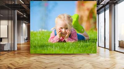 Spring fun and cute little girl smiling Wall mural