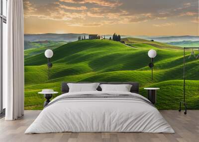 Spring in the fields of Tuscany in the sunset Wall mural