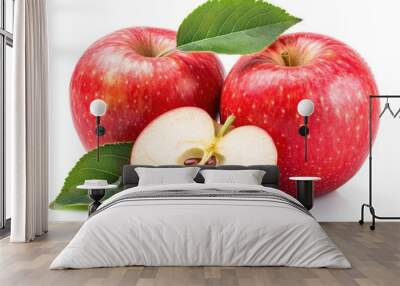 Two red apples and a slice of apple on a white background. Wall mural