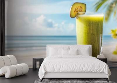 Green smoothie on a tropical beach Wall mural