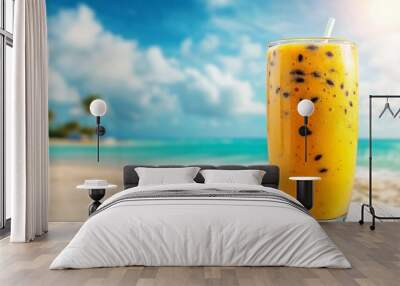 Refreshing tropical drink on the beach Wall mural