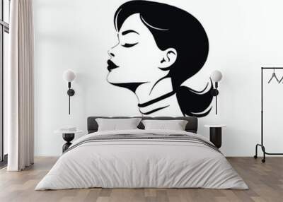 Vector graphic in black and white of a beautiful woman with a long neck, in a simple, minimal line art style Wall mural