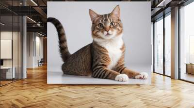  A cat stretching its back after a good grooming session.  Wall mural