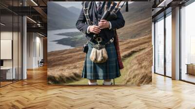  A Scottish bagpiper in traditional Highland dress.  Wall mural