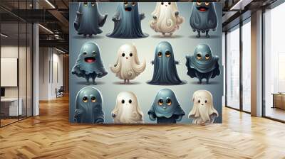 Good and evil ghosts of halloween, isolated set of personages in costumes. Spooky monsters. cartoon character vector, Halloween symbols Wall mural