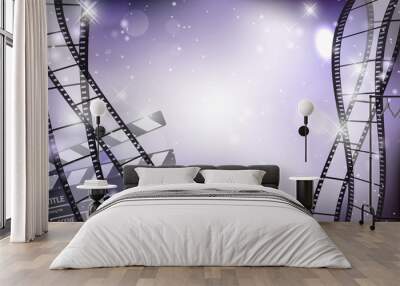 Abstract shiny background with blank film strips and film flap Wall mural