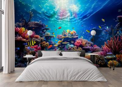 Colorful life on underwater coral reef Wall mural