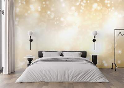 Golden abstract background with circle bokeh and shiny stars Wall mural