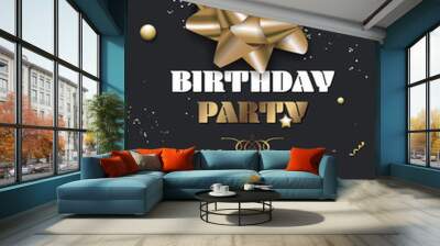 Happy birthday party template with golden ribbon Wall mural