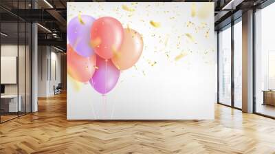 Light background, air balloons and flying golden confetti Wall mural