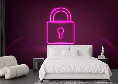 Locked padlock icon in shiny neon graphic style Wall mural