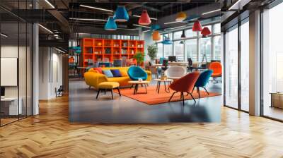 Modern interior of open space office with colorful furniture and light lamps Wall mural