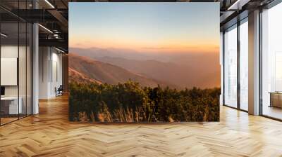 Panorama of amazing sunrise on mountain ridge Wall mural