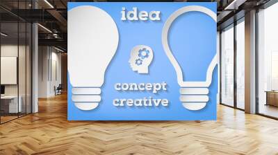 paper symbol of bulb in two versions - idea concept Wall mural