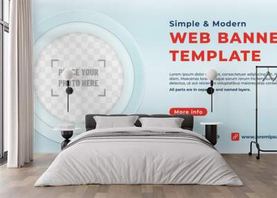 Simple modern light blue web banner template with circle frame for your photo Wall mural