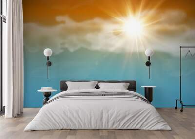 Sky with clouds and shiny sun Wall mural