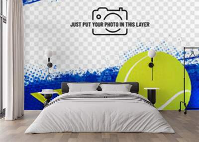 Tennis tournament poster template with ball, arrows and place for your photo Wall mural