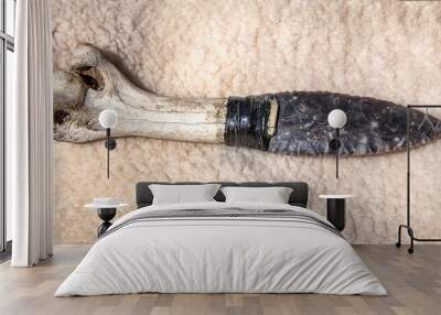 Ancient stone dagger. Historical knife with bone handle Wall mural