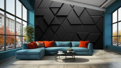 high tech dark background with a triangular block structure. Wall texture with a 3D triangle tile pattern Wall mural