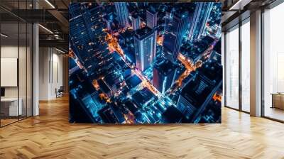 top view of city at night for background Wall mural