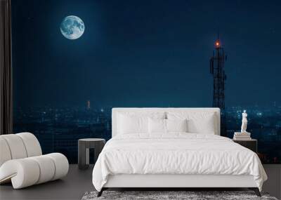 view of city at night with beautiful moon for background Wall mural