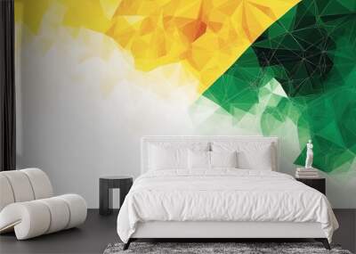 Brazilian Flag with Geometric Design on White Background - A flat, geometric design of the Brazilian flag, focusing on the yellow diamond and green field over a clean white background. Wall mural