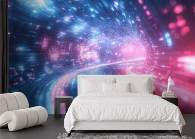 Digital innovation concept with futuristic design on a light pastel background. Wall mural