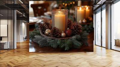 Elegant Holiday Table Decoration with Candle Centerpiece Wall mural