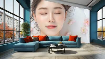 Beautiful asian woman with clean and fresh skin, Face care, Beauty and body care, skincare,clean skin, Asian women portrait.body and skincare concept Wall mural