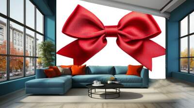 Vibrant Red Satin Ribbon Bow, Elegant Decorative Gift Wrapping Element for Christmas, Birthday, and Special Occasions, Luxurious Ribbon Accessory Wall mural