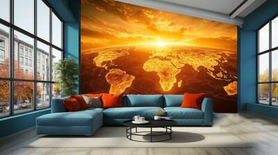 Representation of increasing global temperatures with heat waves and room for text. Wall mural