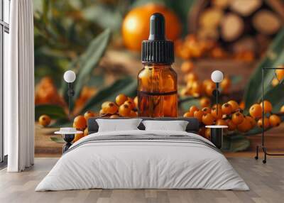 Sea Buckthorn Oil Dropper Bottle with Berries Wall mural