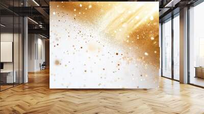 Sparkling golden firework lines on a flat white background for modern ads. Wall mural