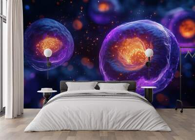 Telophase in mitosis daughter cells forming 3D illustration Wall mural