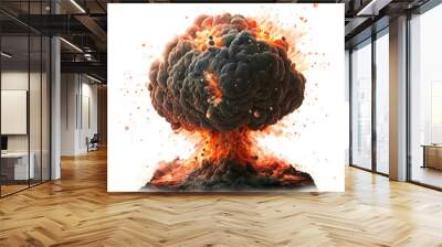 Bomb explosion with shrapnel, smoke and fireball, isolated Wall mural