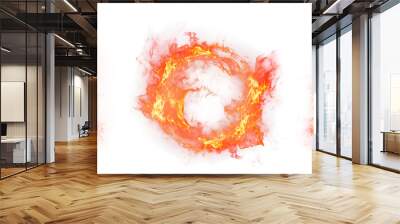 Burning fiery orange abstract ring set, circular fire illustrations with a copy space in the center for message or logo Wall mural