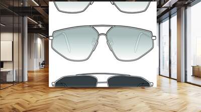 Glasses, Shades, Sunglasses Set, Eye Accessory. Vector, Silhouettes, Illustration, CAD, Technical Drawing, Flat Drawing. Wall mural