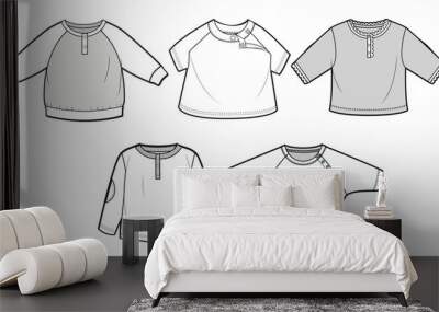 Kids Infant Long Sleeve T-shirt, Infant Tee Sweater  Fashion Illustration, Vector, CAD, Technical Drawing, Flat Drawing, Template, Mockup. Wall mural