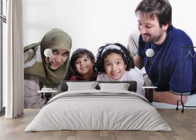 Happy family with several members in education process Wall mural