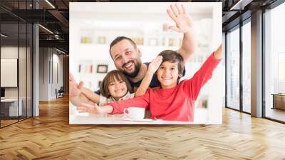 Happy father and son at modern new white home Wall mural