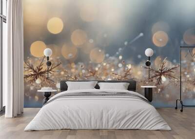  Frozen snowflakes on the window glass. Beautiful Christmas background. Wall mural