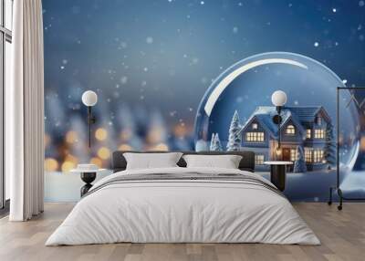 Beautiful snow globe with Christmas tree and house inside Wall mural