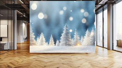 Chrsitmas decorative background with snow and pine tree Wall mural