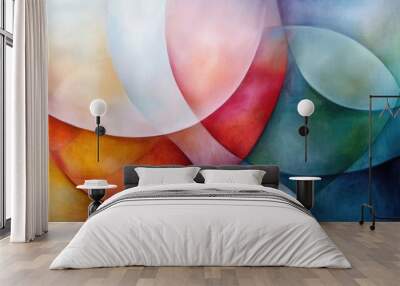 Colorful abstract modern art background with overlapping circular shapes in various hues Wall mural