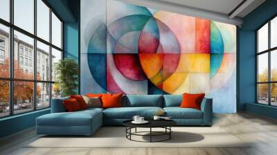 Colorful abstract modern art background with overlapping circular shapes in various hues Wall mural