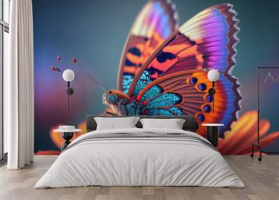 Colorful art of a butterfly sitting on flower. Animals. Generative AI. Wall mural