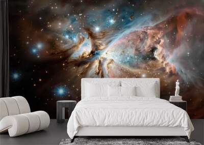 Colorful space cosmic background of supernova nebula, explosive lights and stars, illuminating the universe Wall mural